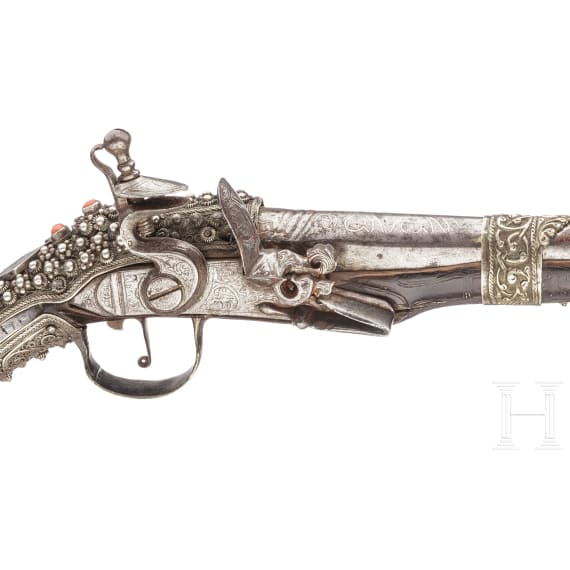 A silver-mounted and coral-studded Balkan flintlock-pistol, 1st half of the 19th century