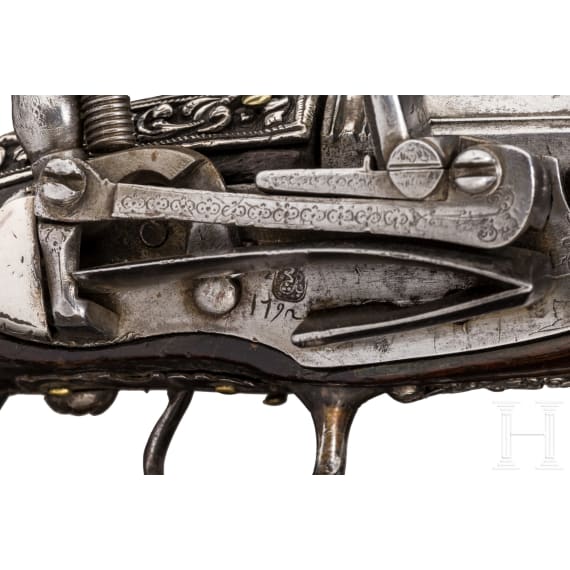 A deluxe pair of Albanian silver-mounted miquelet pistols, dated 1792
