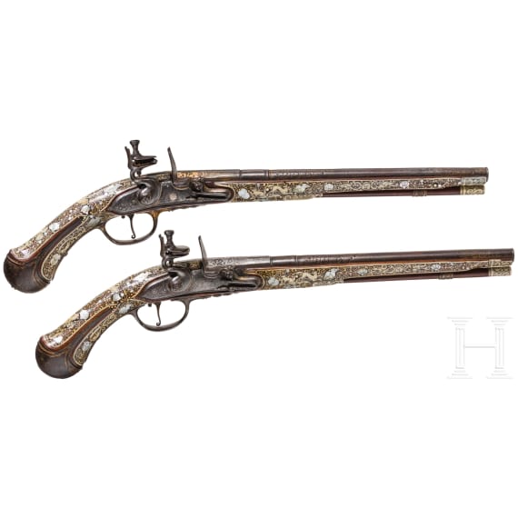 A notable pair of Silesian flintlock pistols with lavish bone inlays, circa 1690