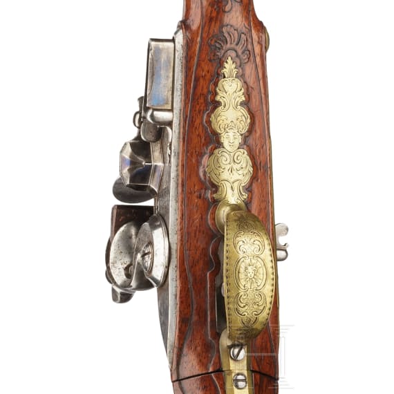 A rare pair of air pistols, designed to resemble a flintlock, Friedrich Jacob Bosler of Darmstadt, circa 1740/50