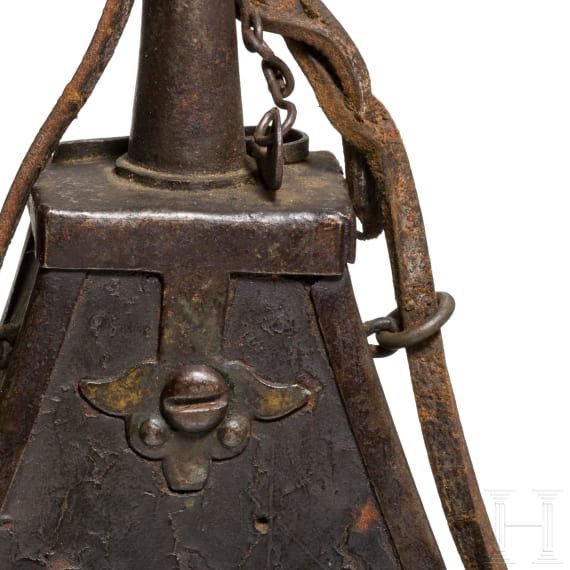 Lederbezogene Musketier-Pulverflasche, deutsch, um 1600