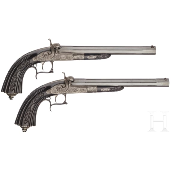 A cased pair of pinfire pistols by Jansen of Brussels, circa 1865