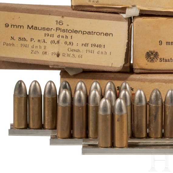 152 Patronen 9 mm Mauser Export und 9 mm Steyr M12