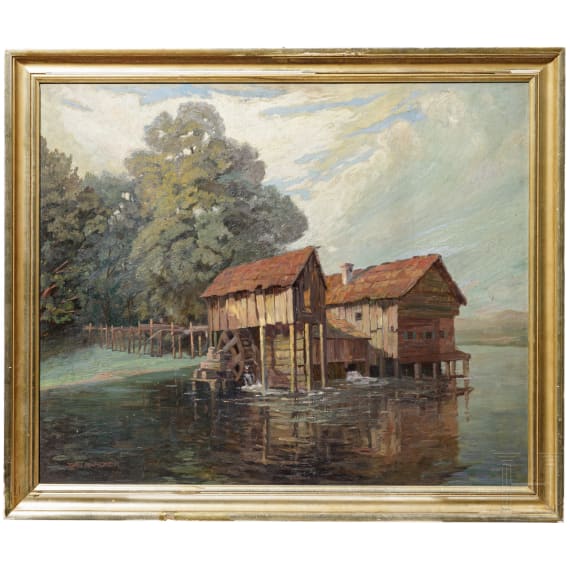 Joan Anacker (1878 - 1955) - M&uuml;hle am See bei H&ouml;rbering in Oberbayern