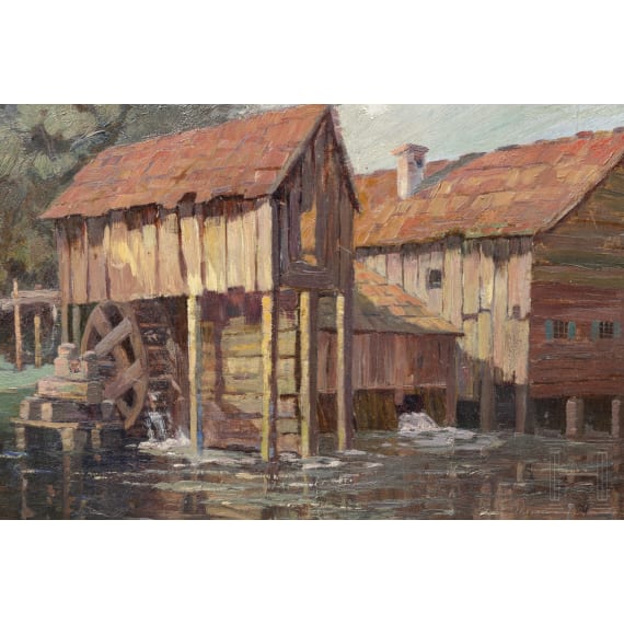 Joan Anacker (1878 - 1955) - M&uuml;hle am See bei H&ouml;rbering in Oberbayern