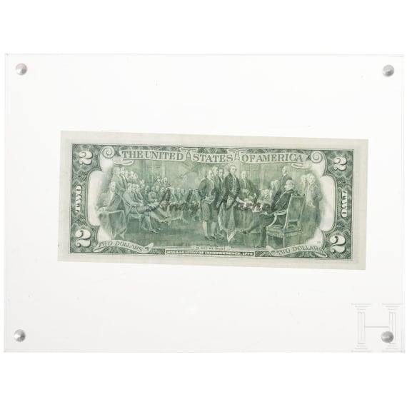 Andy Warhol - Zwei-Dollar Schein, handsigniert und gestempelt, USA, 1976