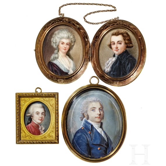 Vier Portraitminiaturen, England, 2. H&auml;lfte 18. Jhdt.