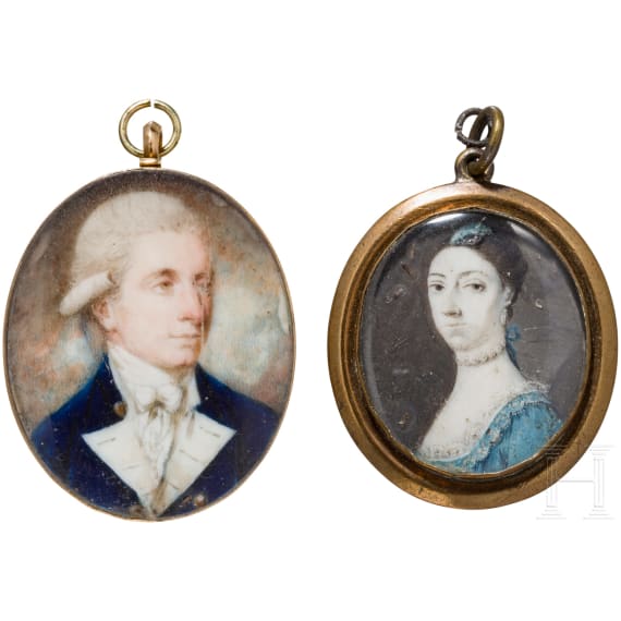 Zwei Medaillons mit Portraitminiaturen, europ&auml;isch, Ende 18. Jhdt.