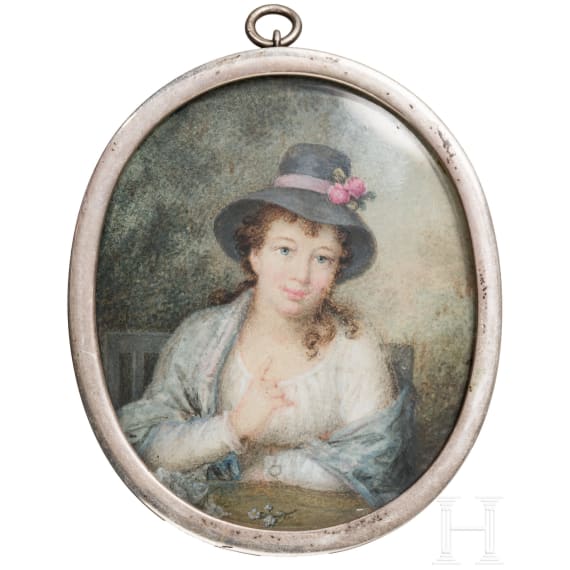 Miniatur einer jungen Dame, mit Silberrahmen, England, um 1800