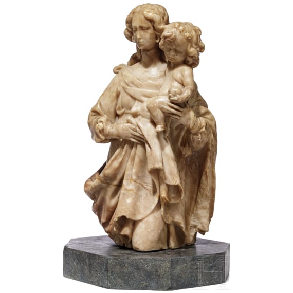 Madonnenfigur mit Jesuskind, Alabaster, fl&auml;misch, 16./17, Jhdt.