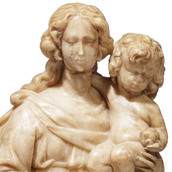Madonnenfigur mit Jesuskind, Alabaster, fl&auml;misch, 16./17, Jhdt.