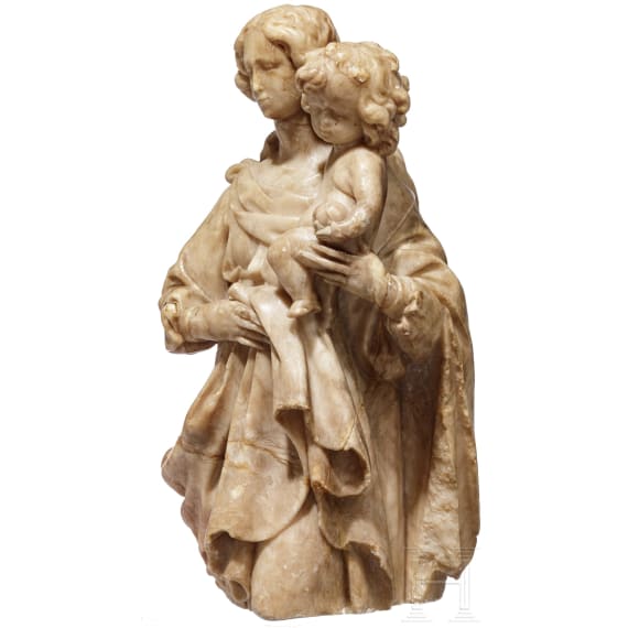 Madonnenfigur mit Jesuskind, Alabaster, fl&auml;misch, 16./17, Jhdt.