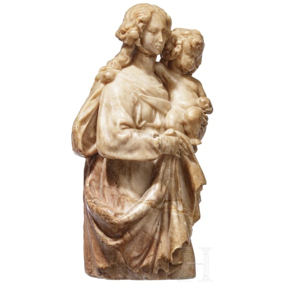 Madonnenfigur mit Jesuskind, Alabaster, fl&auml;misch, 16./17, Jhdt.
