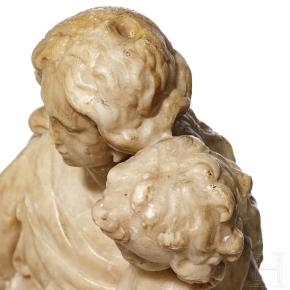 Madonnenfigur mit Jesuskind, Alabaster, fl&auml;misch, 16./17, Jhdt.