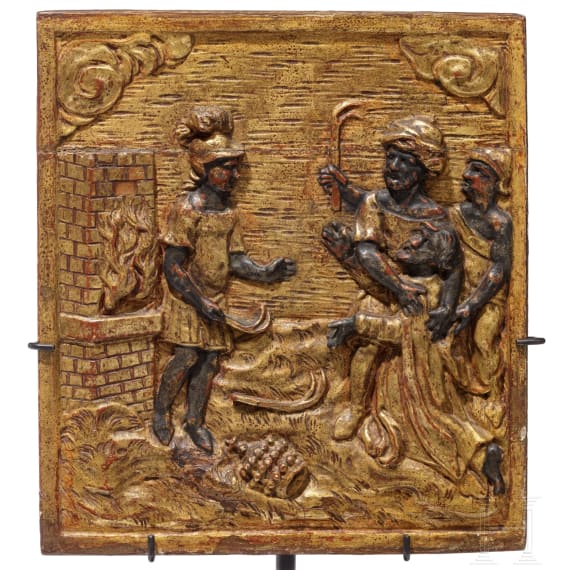 Drei beschnitzte Paneele mit M&auml;rtyrerdarstellungen, Italien, 17. Jhdt.