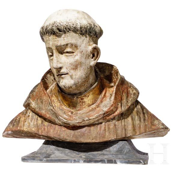 B&uuml;ste eines M&ouml;nches, m&ouml;glicherweise der Hl. Franziskus, Johann Meinrad Guggenbichler zugeschrieben, &Ouml;sterreich, 17./18. Jhdt.