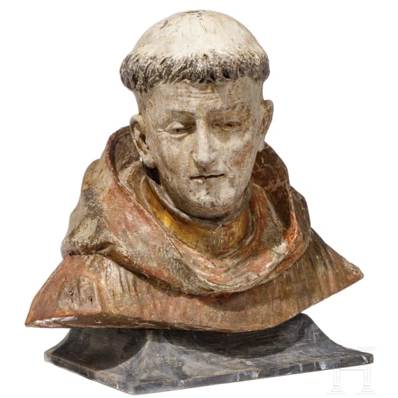 B&uuml;ste eines M&ouml;nches, m&ouml;glicherweise der Hl. Franziskus, Johann Meinrad Guggenbichler zugeschrieben, &Ouml;sterreich, 17./18. Jhdt.