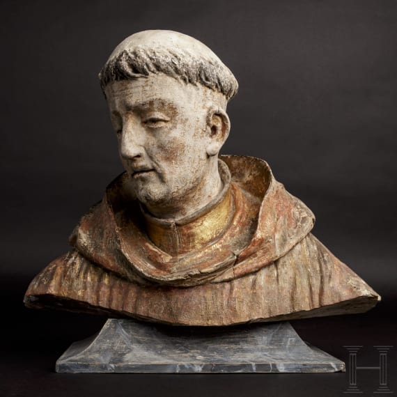 B&uuml;ste eines M&ouml;nches, m&ouml;glicherweise der Hl. Franziskus, Johann Meinrad Guggenbichler zugeschrieben, &Ouml;sterreich, 17./18. Jhdt.