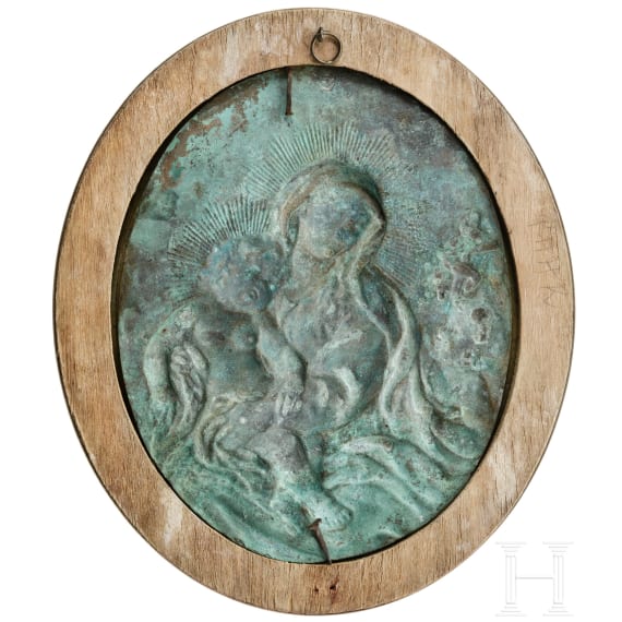 Bronzerelief der Hl. Maria mit Kind, Italien, 19. Jhdt.