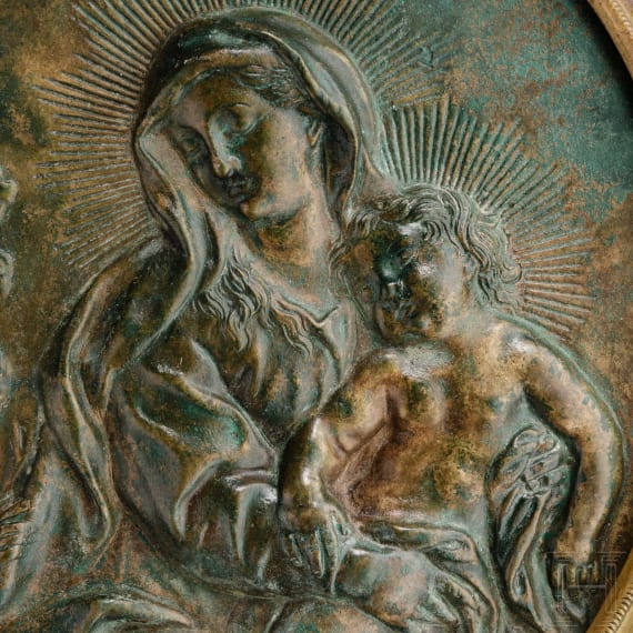 Bronzerelief der Hl. Maria mit Kind, Italien, 19. Jhdt.