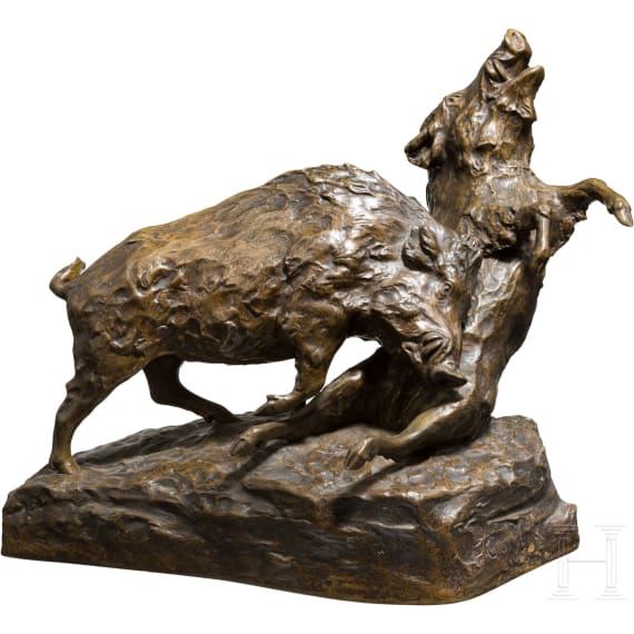 Friedrich Gornik (1877 - 1943) - Bronzeskulptur "K&auml;mpfende Keiler"