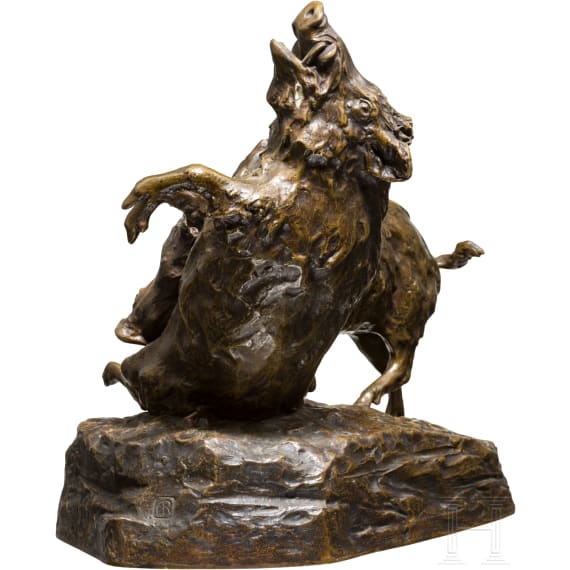Friedrich Gornik (1877 - 1943) - Bronzeskulptur "K&auml;mpfende Keiler"