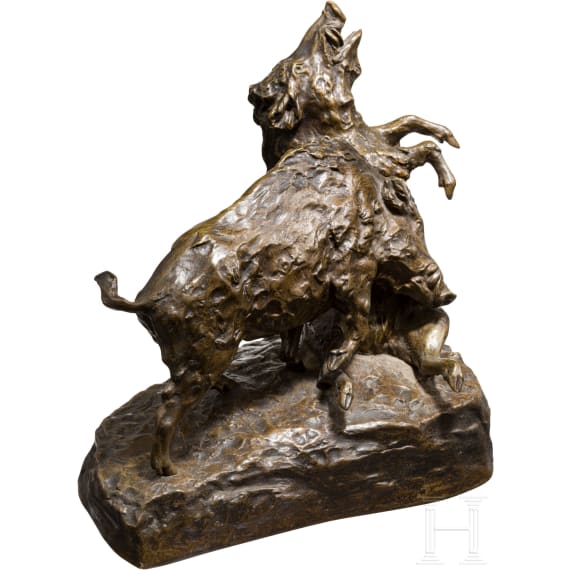 Friedrich Gornik (1877 - 1943) - Bronzeskulptur "K&auml;mpfende Keiler"