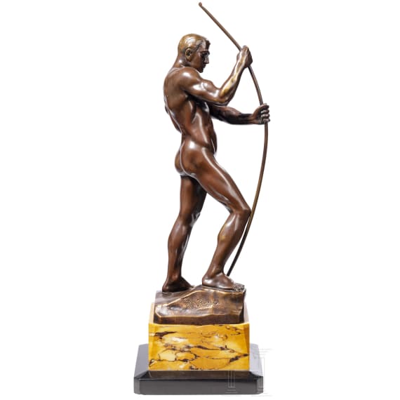 H. Riese - Bronzefigur eines Bogenspanners, 20. Jhdt.