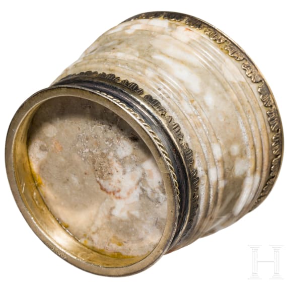 Silbermontierter M&ouml;rser in au&szlig;ergew&ouml;hnlichem Marmor, Italien, 19. Jhdt.
