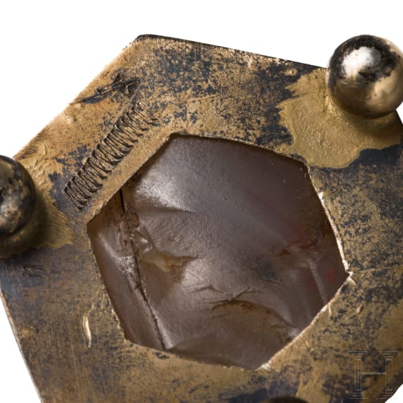 Hexagonale Achatschale auf vergoldetem Silberstand, s&uuml;ddeutsch, 19. Jhdt.