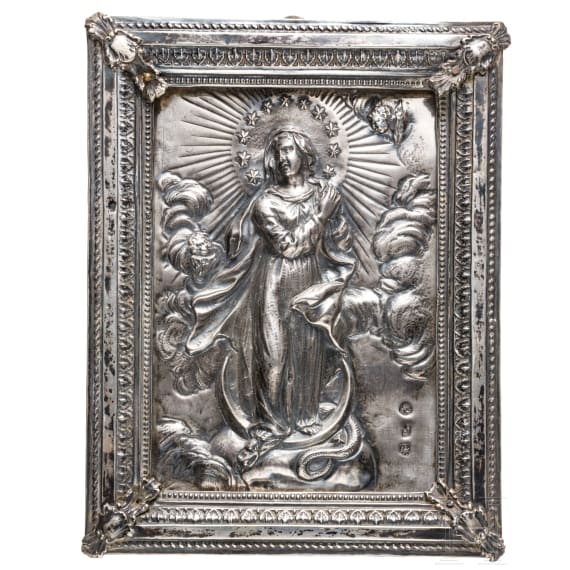 Maria Immaculata im Strahlenkranz in gemarktem Silber, um 1800