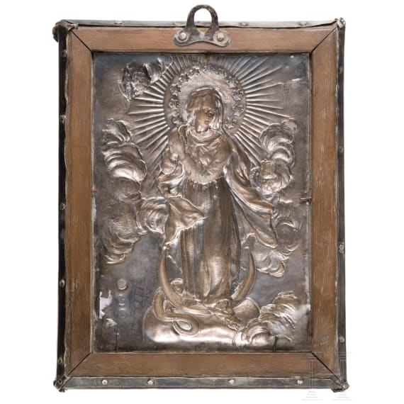 Maria Immaculata im Strahlenkranz in gemarktem Silber, um 1800