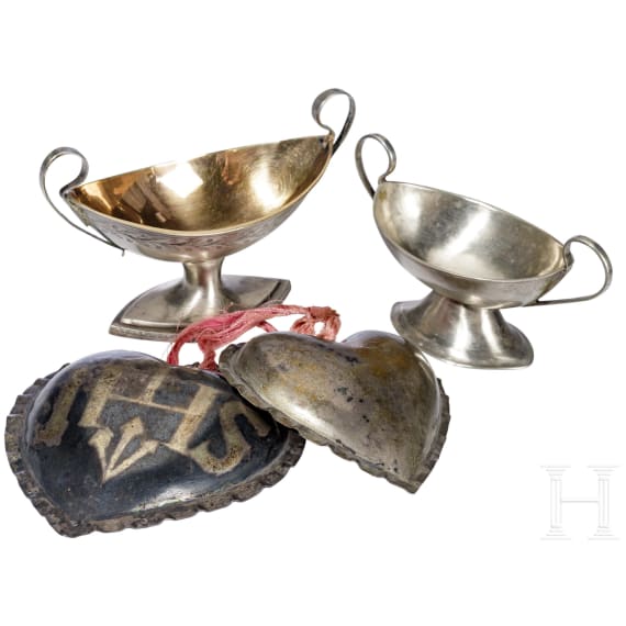 Zwei Gew&uuml;rzschiffchen, zwei Votivherzen, s&uuml;ddeutsch, um 1800