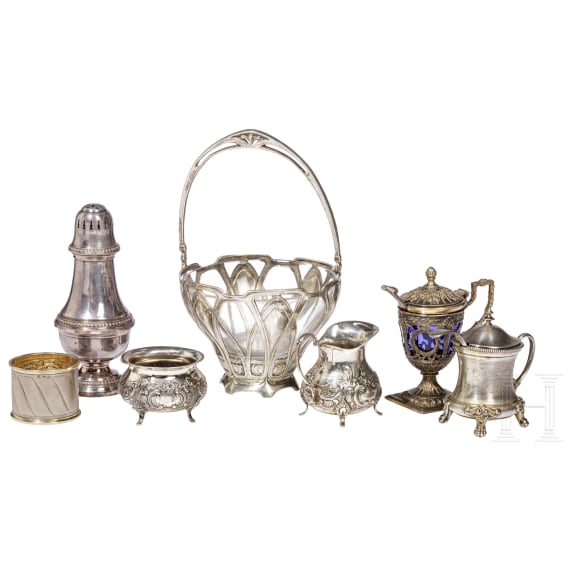 Sechs Silberobjekte f&uuml;r eine Tee-/Kaffetafel, deutsch, um 1900