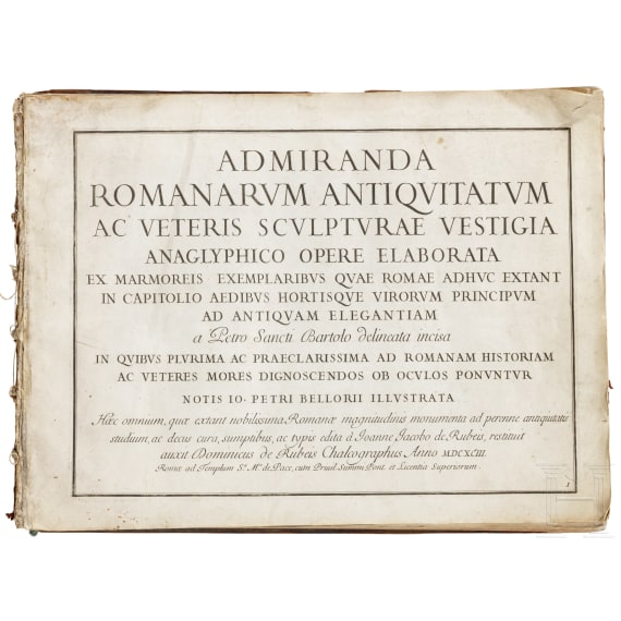 "Admiranda romanarum antiquitatum", a compilation of large-sized coppers of roman art work, by Bartoli and Bellori, Italy, 1693