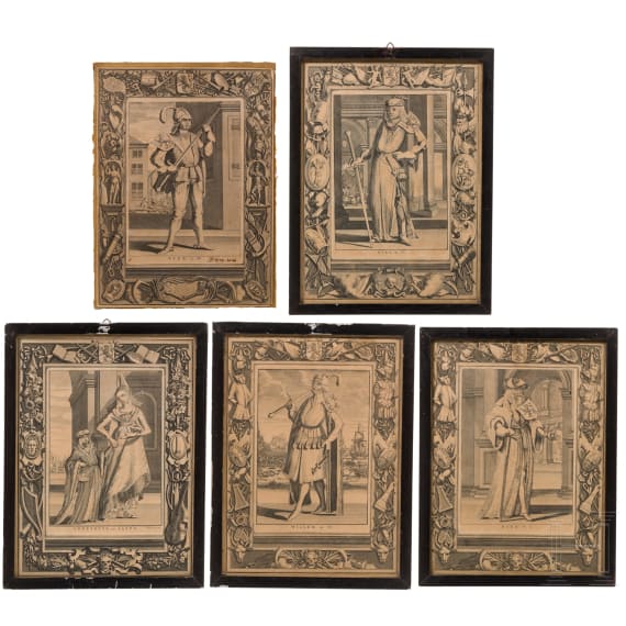 Kleine Sammlung von f&uuml;nf Kupferstichen mit Schwerpunkt Grafen von Holland, Spilman, um 1750
