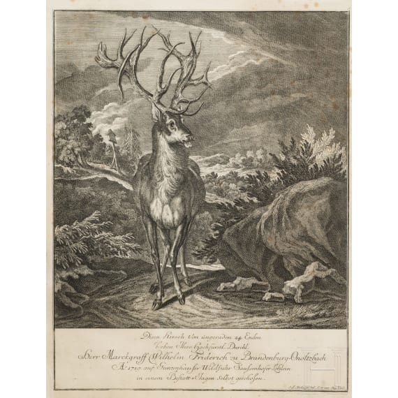 F&uuml;nf jagdliche Stiche, Johann Elias Ridinger, Augsburg, um 1760