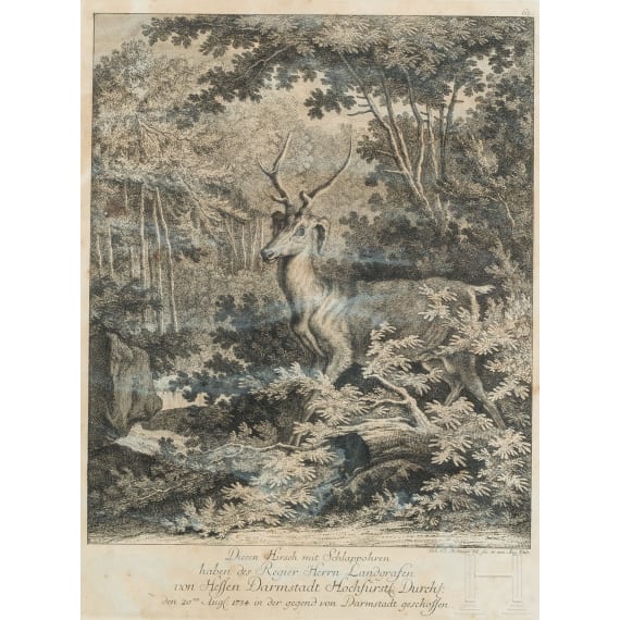F&uuml;nf jagdliche Stiche, Johann Elias Ridinger, Augsburg, um 1760
