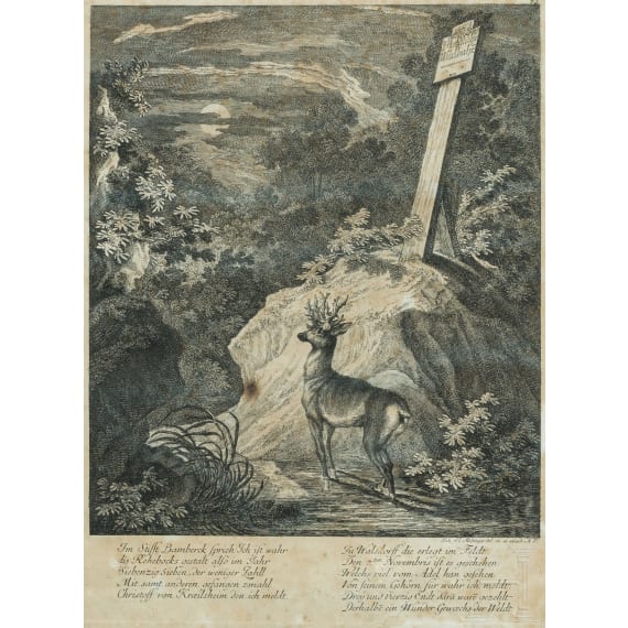 F&uuml;nf jagdliche Stiche, Johann Elias Ridinger, Augsburg, um 1760