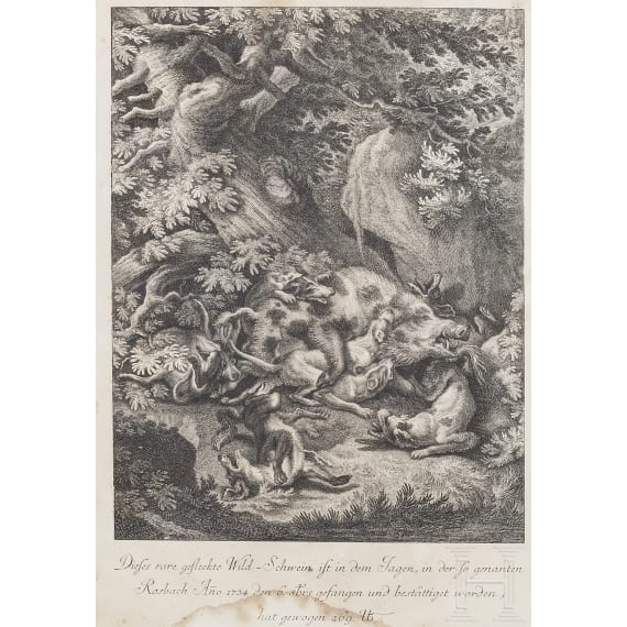Vier jagdliche Stiche, Johann Elias Ridinger, Augsburg, um 1760