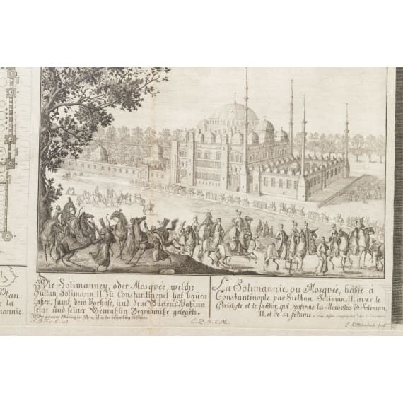 Sechs Kupferstiche mit architektonischen Sehensw&uuml;rdigkeiten, deutsch und Frankreich, 18. Jhdt.