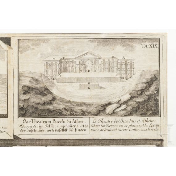 Sechs Kupferstiche mit architektonischen Sehensw&uuml;rdigkeiten, deutsch und Frankreich, 18. Jhdt.