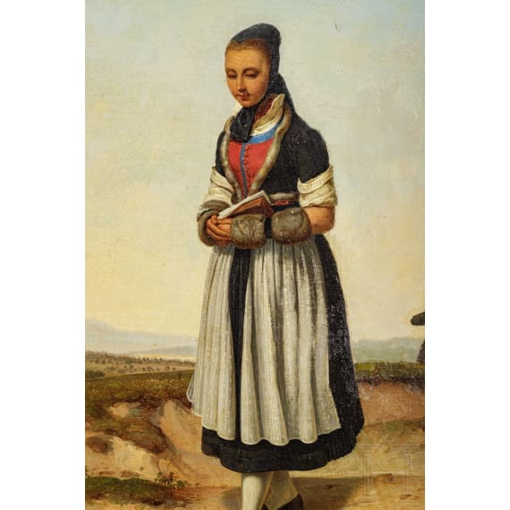 Carl Julius Hermann Schr&ouml;der (1802-67) - "M&auml;dchen beim Kirchgang"