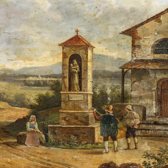 Bilderuhr "Kapelle am Wegrand", Italien, 19. Jhdt.