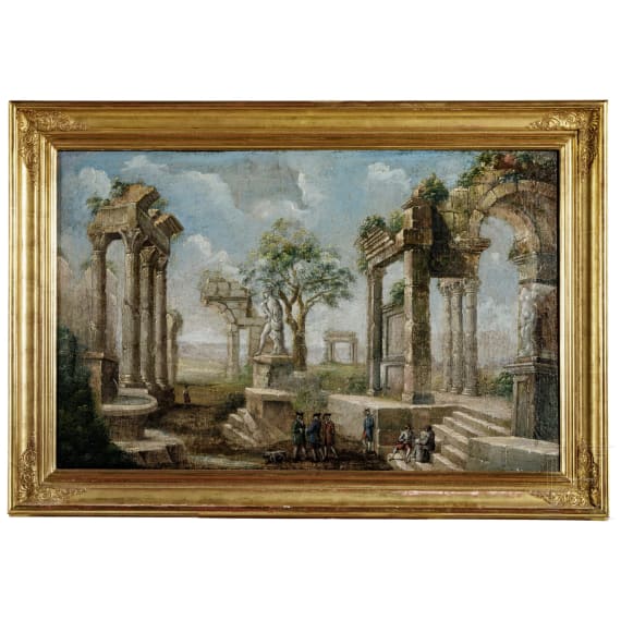 Gem&auml;lde einer antiken Ruinenlandschaft, Italien, 19./20. Jhdt.