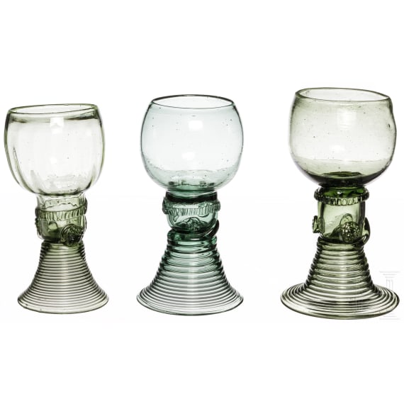 Three German wine glasses, 18th century