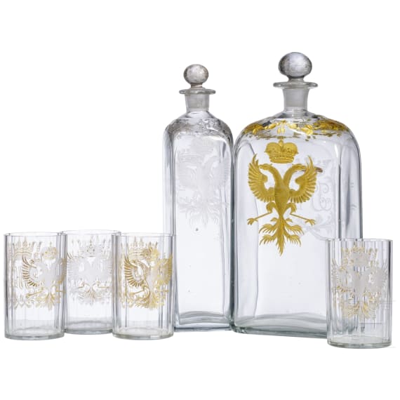 Two Austrian decanters and four glasses, 19th century