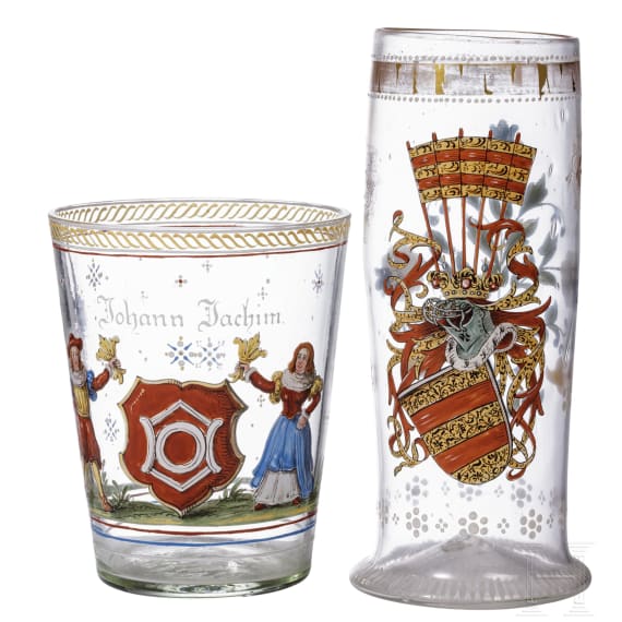 Two German painted glasses, 19th century