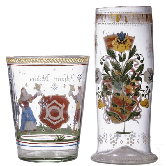 Two German painted glasses, 19th century