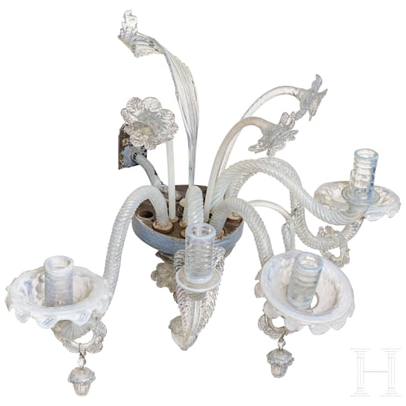 Glas-Applike, Italien/Murano, 19. Jhdt., dazu Satz von sieben kleinen Sockeln im Barock-Stil